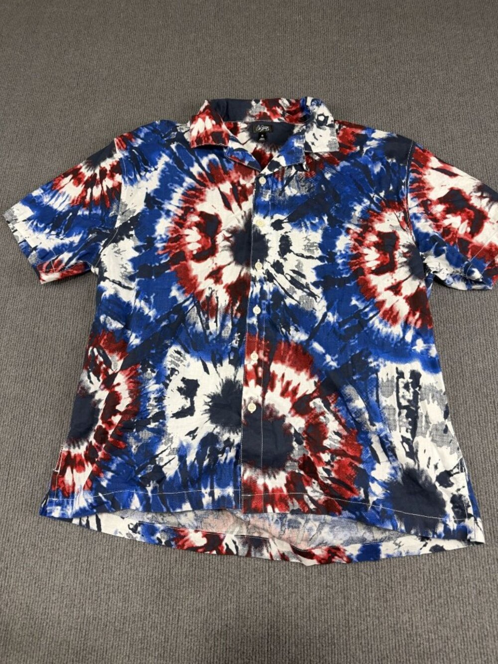 City Streets Men's Colorful Tie-Dye Swirl Red White & Blue Button-Up Shirt XL